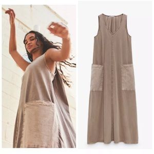 Zara Washed Effect V-neck Pocket Maxi Dress